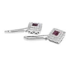 9ct White Gold Pink Sapphire and Diamond Drop Earrings
