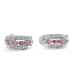 14ct White Gold Pink Sapphire and Diamond Earrings