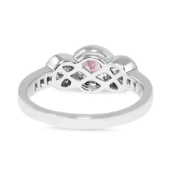 9ct White Gold Pink Sapphire and Diamond Halo 3 Stone Ring
