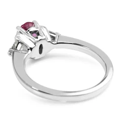 14ct White Gold Pink Sapphire and Trillion Diamond 3 Stone Ring