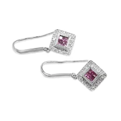 9ct White Gold Pink Sapphire and Diamond Drop Earrings