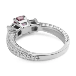 14ct White Gold Pink Sapphire and Diamond 3 Stone Ring