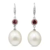 14ct White Gold Pink Topaz, Diamond and 10mm Fresh Water Pearl Earrings