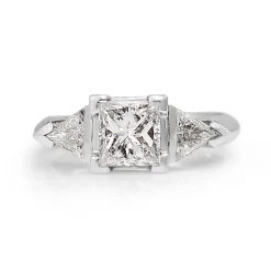 18ct White Gold Princess and Trillion Diamond 3 Stone Ring