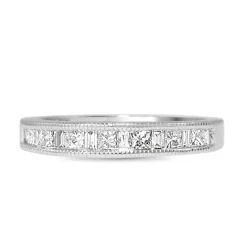 14ct White Gold Princess and Baguette Cut Diamond Band Ring