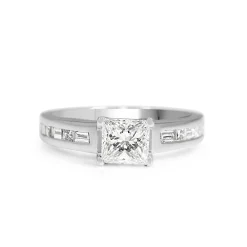 18ct White Gold Princess and Baguette Diamond Solitaire Ring