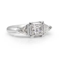 18ct White Gold Princess and Trillion Diamond 3 Stone Ring