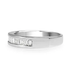 18ct White Gold Princess and Baguette Cut Diamond Band Ring