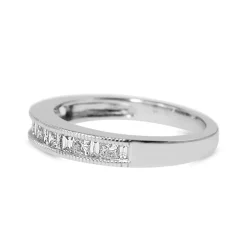 14ct White Gold Princess and Baguette Cut Diamond Band Ring