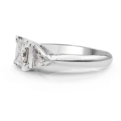 18ct White Gold Princess and Trillion Diamond 3 Stone Ring