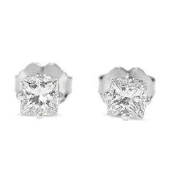 14ct White Gold Princess Cut Diamond Stud Earrings