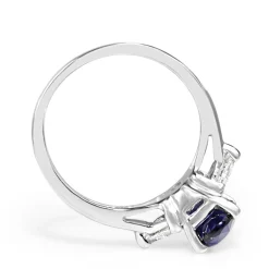 14ct White Gold Purple / Blue Sapphire and Diamond 3 Stone Ring