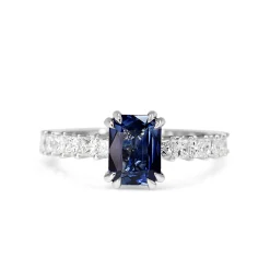 18ct White Gold Radiant Cut Sapphire and Princess Cut Diamond Solitaire Ring