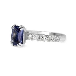 18ct White Gold Radiant Cut Sapphire and Princess Cut Diamond Solitaire Ring