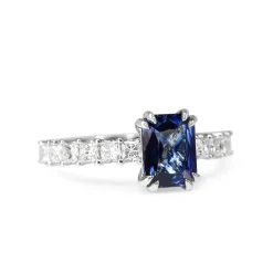 18ct White Gold Radiant Cut Sapphire and Princess Cut Diamond Solitaire Ring