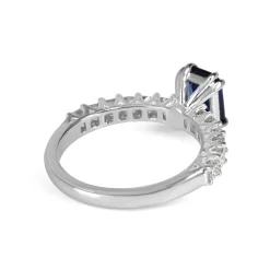 18ct White Gold Radiant Cut Sapphire and Princess Cut Diamond Solitaire Ring