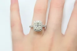 18ct White Gold Radiant Halo Diamond Ring