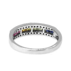 9ct White Gold Rainbow Sapphire and Diamond Band Ring