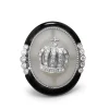 18ct White Gold Rock Crystal, Onyx and Diamond Ring