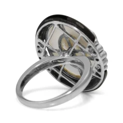18ct White Gold Rock Crystal, Onyx and Diamond Ring