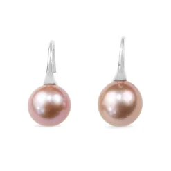 9ct White Gold Rose Coloured 12mm Fresh Water Pearl Earrings on French Hook