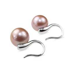 9ct White Gold Rose Coloured 12mm Fresh Water Pearl Earrings on French Hook