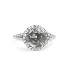 18ct White Gold Rose Cut Aquamarine and Diamond Halo Ring