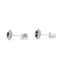 18ct White Gold Round Sapphire Halo Stud Earrings