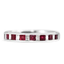 9ct White Gold Ruby and Baguette Diamond Band