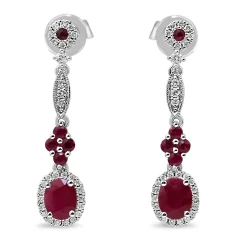 9ct White Gold Ruby and Diamond Drop Earrings