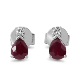 9ct White Gold Ruby and Diamond Stud Earrings