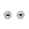 18ct White Gold Ruby and Diamond Halo Stud Earrings