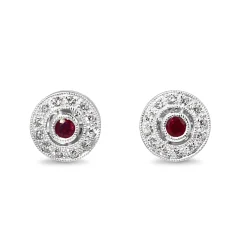 18ct White Gold Ruby and Diamond Halo Stud Earrings