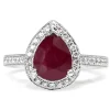 18ct White Gold Ruby and Diamond Pear Halo Ring