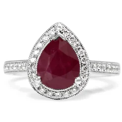 18ct White Gold Ruby and Diamond Pear Halo Ring