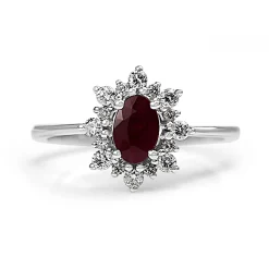 9ct White Gold Ruby and Diamond Cluster Ring