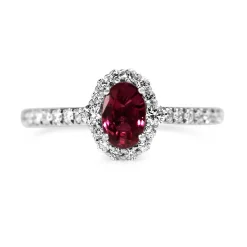 18ct White Gold Ruby and Diamond Halo Ring