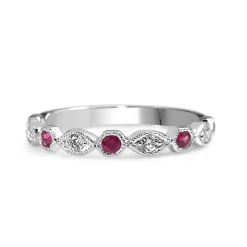 9ct White Gold Ruby and Diamond Vintage Style Ring