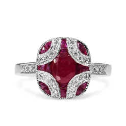 9ct White Gold Ruby and Diamond Art Deco Style Ring