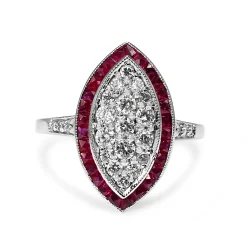 9ct White Gold Ruby and Diamond Marquise Deco Style Ring