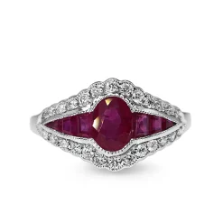 18ct White Gold Ruby and Diamond Art Deco Style Ring