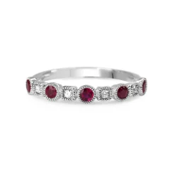 9ct White Gold Ruby and Diamond Band Ring