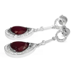 18ct White Gold Ruby and Diamond Deco Style Drop Earrings