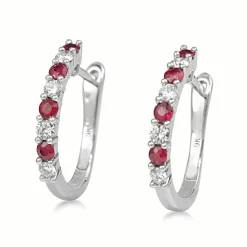 9ct White Gold Ruby and Diamond Hoop Earrings