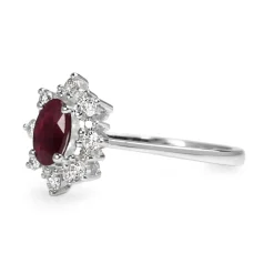 9ct White Gold Ruby and Diamond Cluster Ring