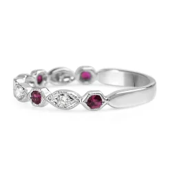 9ct White Gold Ruby and Diamond Vintage Style Ring