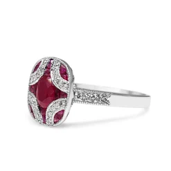 9ct White Gold Ruby and Diamond Art Deco Style Ring