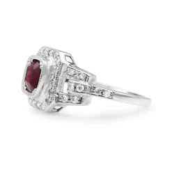 9ct White Gold Ruby and Diamond Art Deco Style Ring