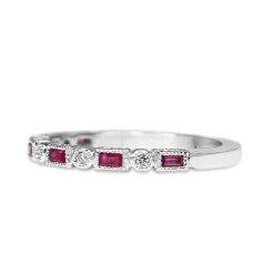 9ct White Gold Ruby and Diamond Deco Style Ring