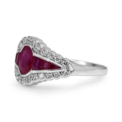 18ct White Gold Ruby and Diamond Art Deco Style Ring